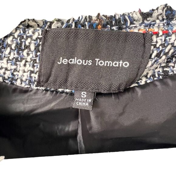 Fringed Plaid Jacket Boucle Women S Blue White Blazer Classic Professor Academia - Picture 3 of 16